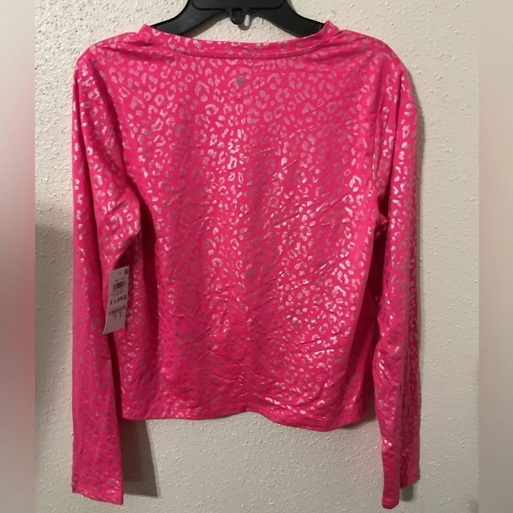 ID Ideology Big Girls Pink & Silver Leopard-Print Twist Long-Sleeve T-Shirt. XL